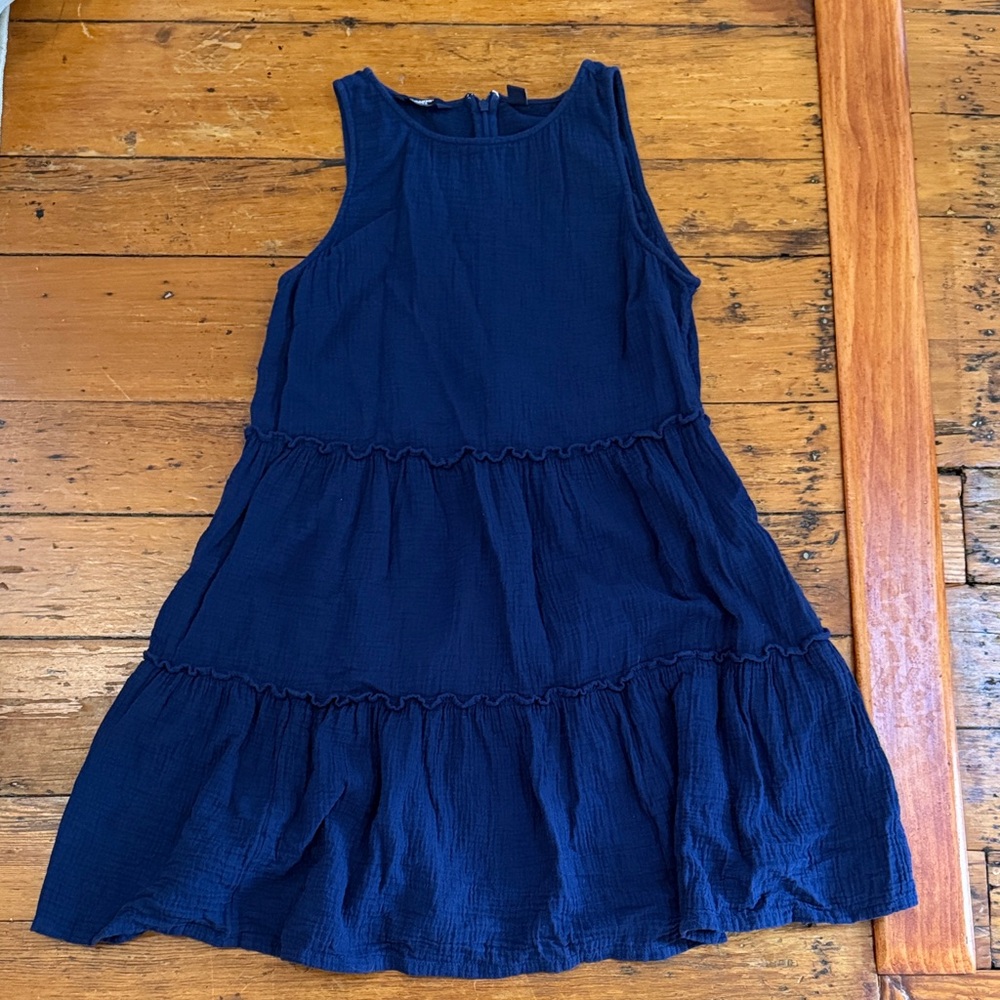 Lands' End Navy Sleeveless Tiered Dress
